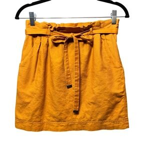 Y2K Love21 Paper‎ Bag Skirt Mini High Waist Belted Pockets Mustard Yellow XS